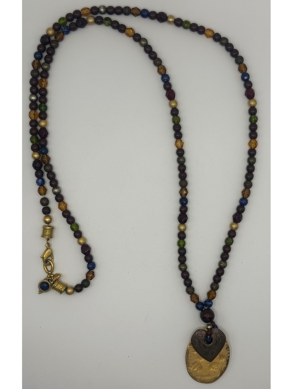 multi-colored beaded necklace Heart pendant boho 20”